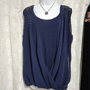New York & Company Deep Blue Draped Blouse